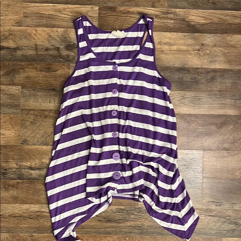 Allison Brittney Purple and White Button-Down Tank Top